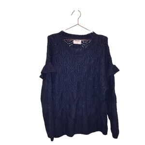 OLD NAVY blue open knit ruffle sweater size XL wool blend